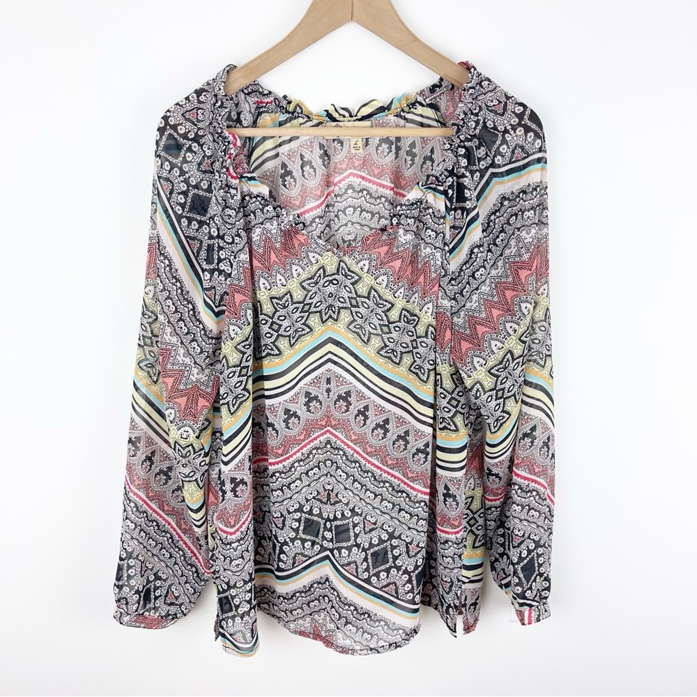 Democracy Moroccan Multicolor Patterned Top Size … - image 1